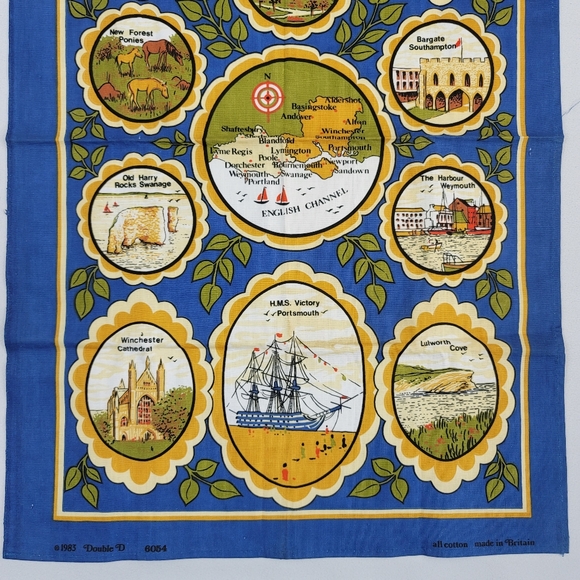Vtg 1983 Hampshire And Dorset Souvenir Cotton Fabric Panel - Picture 5 of 12